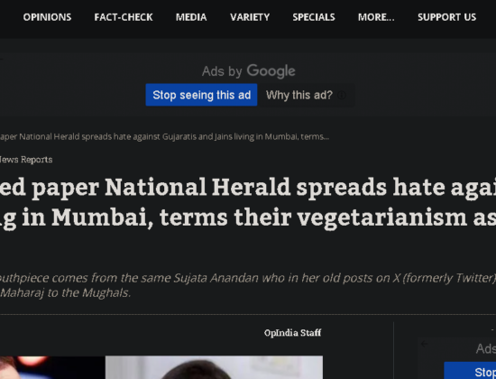 Congress owned National Herald publishes articles calling vegetarianism of Gujaratis & Jainism as “food terrorism” [ Maharashtra, India ]