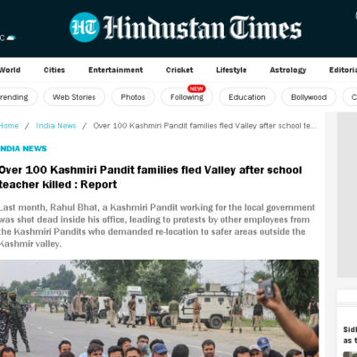 Islamic militants force the 8th exodus of Kashmiri Pandits [ Jammu and Kashmir, India]