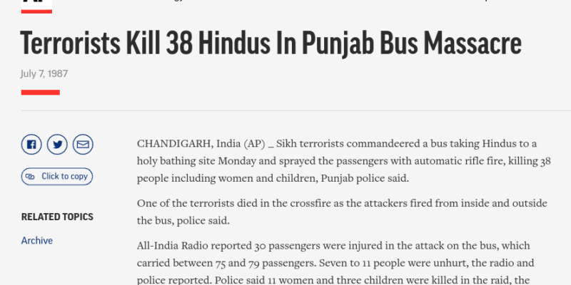 Lalru Bus Massacre,  1987 [Punjab, India]