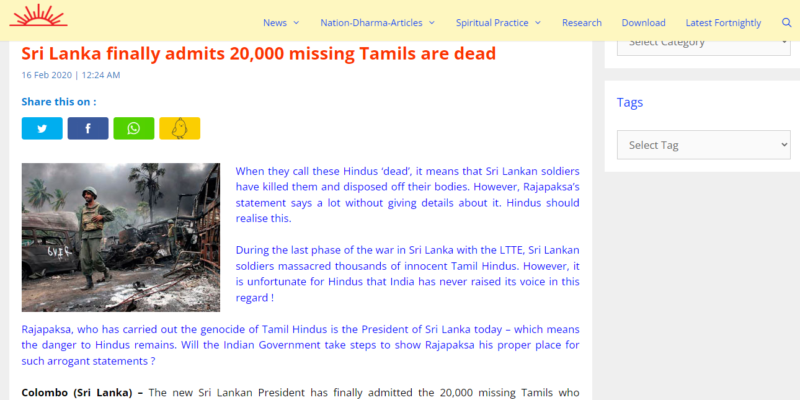 Gotabaya Rajapaksa, ‘Finally’ admits to the killing of 20,000 Tamil Hindus [Sri lanka]