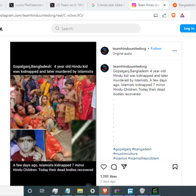 4-Year-Old Hindu Child Kidnapped and Murdered by Islamists; Bodies of 7 Other Hindu Minors Found [Gopalganj, Bangladesh]