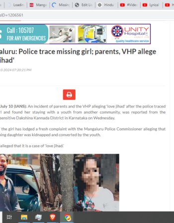 Police Locate Missing Hindu Girl with Notorious Gangster Mohammad Ashfaq [Mangaluru, Karnataka]