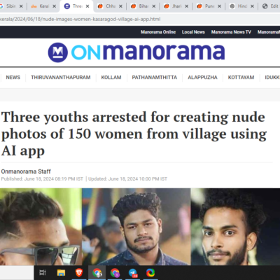 Three Arrested for Creating AI-Generated Nude Photos of 150 Women [Kasargod, Kerala]